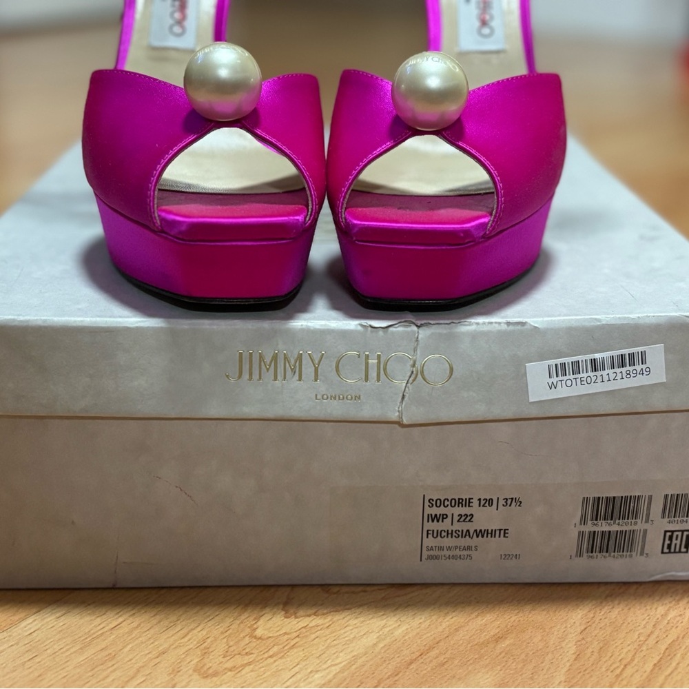 Jimmy Choo Pink Satin Heels with Pearl Detail - Picture 8 of 8